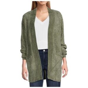 Tommy Bahama Womens Size Large Seagrass Green Chenille Open Face Long Cardigan